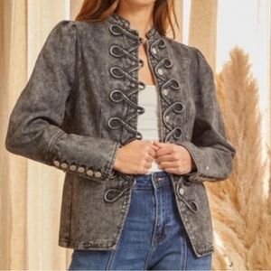Savanna Jane  Black Denim Military Style Jacket